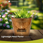 Headwind Vintage Collection - Floral New Penny Planter with Handles – Metal Flower Pot & Decorative Bucket Planter, Rustic Metal Outdoor Planter with Drainage Hole for Indoor Plants & Outdoor Garden D - Image 3