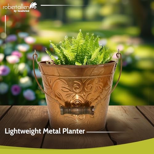 Headwind Vintage Collection - Floral New Penny Planter with Handles – Metal Flower Pot & Decorative Bucket Planter, Rustic Metal Outdoor Planter with Drainage Hole for Indoor Plants & Outdoor Garden D - Image 3