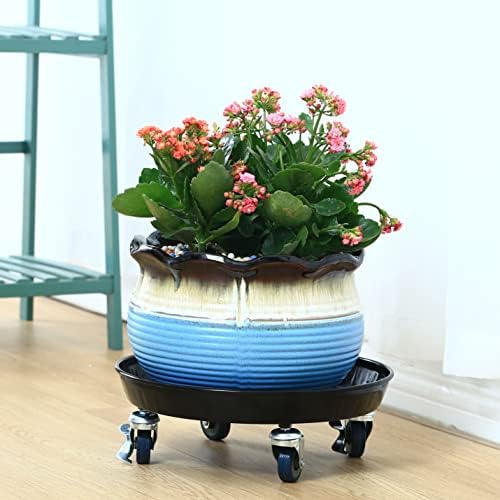 Planterhoma 5 Packs 13 Inch Metal Plant Caddy with Wheels Extra-Large Rolling Plant Stand Heavy-Duty Iron Plant Dolly Casters for Indoor Outdoor Flower Pot Mover Roller Coasters, Black - Image 7