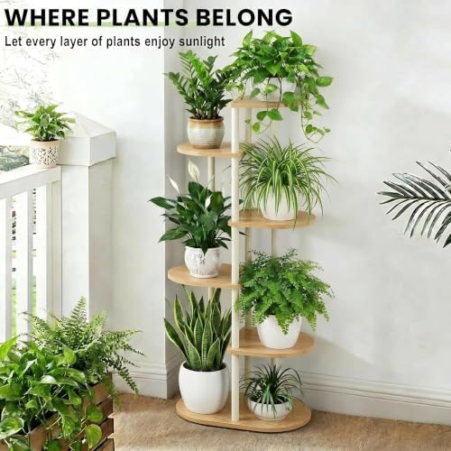 Tiered Plant Stand Indoor, Tall 6 Tier 7 Potted Wooden Plant Shelf for Multiple Flower Plants, Multi Corner Metal Plant Holder Indoor for Patio Garden Patent Design Living Room Balcony Bedroom, White - Image 5