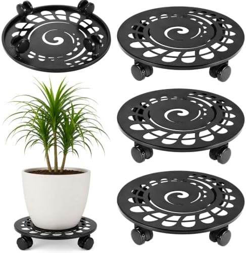 3 Packs 12 Inch Metal Plant Caddy with Wheels Heavy-Duty Rolling Plant Stand Lockable Wheels Plant Roller Base for Indoor Planters Outdoor Flower Pot Mover Rollers Plant Dolly Plant Coasters Trolley by Unknown