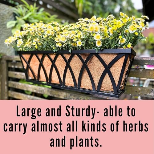 LaLaGreen Deck Railing Planter (24 in, 2 Pack) Black Metal Flower Box - Image 4