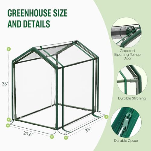 Mini Greenhouse with Zippered Doors & Roll-up Windows, Elevated Bottom Portable Plant Hot House with Durable PVC Cover, Water Resistant, UV Protected for Outdoor Flowers, Vegetables - Image 3
