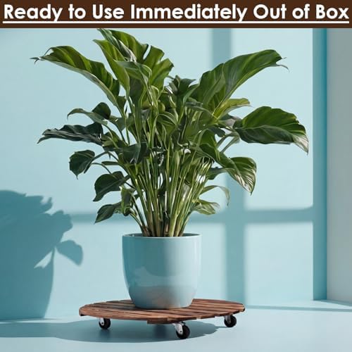 Novabright 1 Wooden Plant Caddy with Wheels, 20 Inch Rolling Stand - Image 6