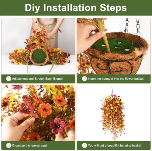 Fake Mums Fall Artificial Flowers Hanging Basket for Outdoor Decoration - Image 5