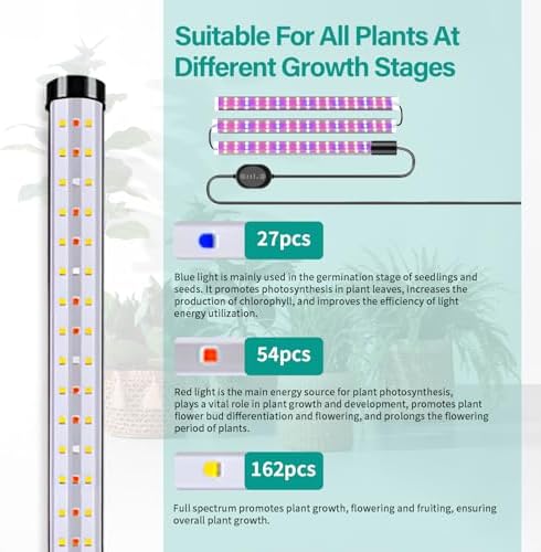 Grow Lights for Indoor Plants, 243 LEDs Plant Growing Lights with 3 Color Changing Red Blue Full Spectrum, 48inch Height Standing Indoor Plant Grow Lamp with 6/9/12H Timer for Indoor Plants - Image 3