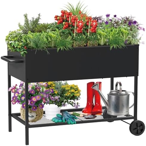 JWPEHOE 34＂Raised Garden Bed with Leg,Mobile Planter Box with Storage Shelf by Unknown
