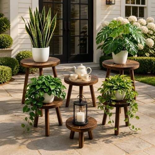 6-Pack Wood Plant Stand, Carbonized for 6-12" Pots Indoor Outdoor - Image 6