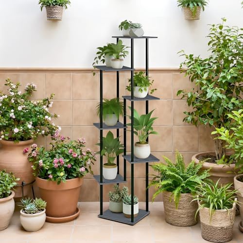 52.4” Tall 7-Tier Multiple Plant Stand Indoor, Oak Grey - Image 4