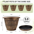 Fodetyff 14 Inch Large Planter Pot for Plants Indoor Outdoor, 4 Pack Plastic Flower Pots with Drainage Hole & Tray, Modern Decorative Garden Pot with Saucer, Plant Container for House - Image 4