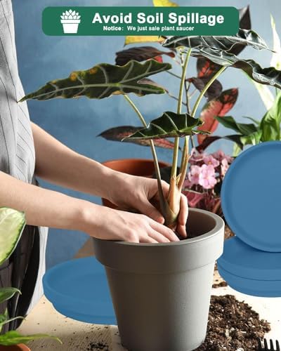 vensovo 8 Inch Steel Blue Terracotta Plant Saucers, 4 Pack Large Clay Trays - Image 4