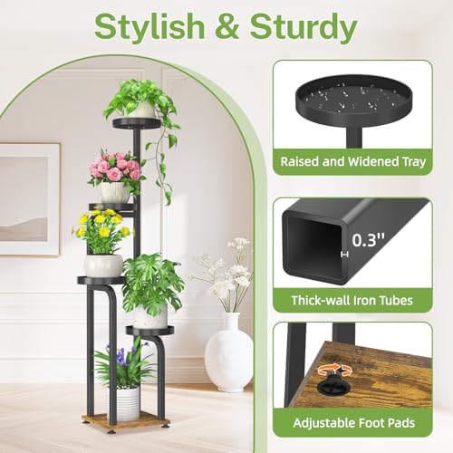 iDavosic.ly Tall Plant Stand Indoor, Corner Tiered Metal Trays, Black Brown - Image 5