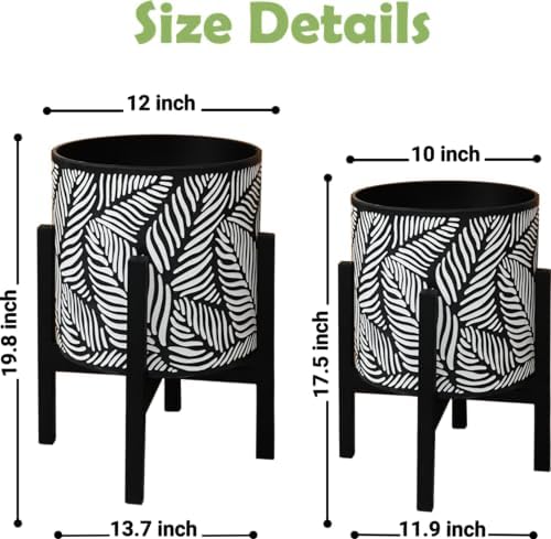 10 & 12 Inches Flower Plant Pot with Stand Set of 2 with Drainage Holes - Image 4