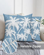 Throw Pillows 18x18 Set of 2, Tropical Palm Tree Waterproof Outdoor Pillow Covers with Insert, Vintage Sky Blue Exotic Botanical Plants Decorative Pillowcase Cushion for Patio, Garden, Couch - Image 5
