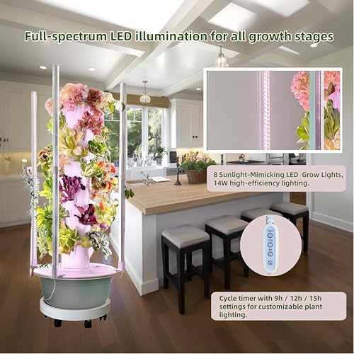 Hydroponic Garden Tower with LED Lights, 32 Pods, Auto Watering System - Image 6