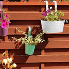 PATIKIL 11 Inch Hanging Flower Pots, 2Pcs Oval Metal Iron Hanging Planters Flower Holder with Detachable Hook for Outdoor Indoor Garden Railing Fence Balcony, Pink - Image 6