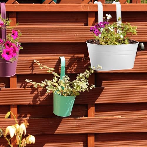 PATIKIL 11 Inch Hanging Flower Pots, 2Pcs Oval Metal Iron Hanging Planters Flower Holder with Detachable Hook for Outdoor Indoor Garden Railing Fence Balcony, Pink - Image 6