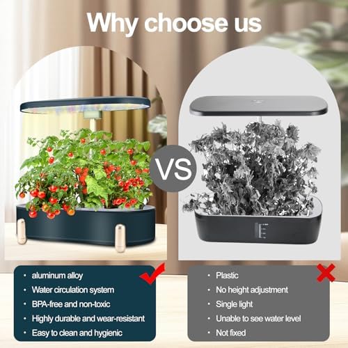 Indoor Garden Hydroponics Growing System12 Pods Plant Germination Kit Aeroponic Herb Vegetable Growth Lamp Countertop with LED Grow Light Smart Water Pump Automatic Timer (Black) - Image 7