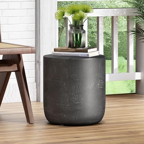 ø15.5'' Concrete Side Table Black End Table for Outdoor & Living Room, Modern Retro Drum Style, Durable and Lightweight, Cement Material, No Assembly, Matte Black - Image 3