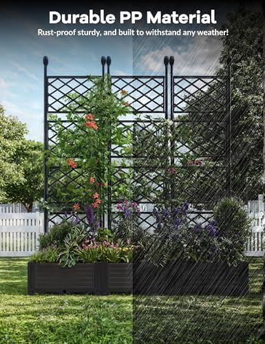 3 PCS Raised Garden Bed with Trellis & Privacy Screen, 50" x 63" Tall Vertical Garden Planter Box for Climbing Plants, Outdoor Trellis for Vegetables, Flowers, Patio, Balcony, Garden Black - Image 5