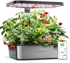 owltron Smart Hydroponics Growing System Kit,15 Pods Indoor Herb Garden with 36W LED Grow Light & APP Control, Planting Height Up to 30", Quiet Water Pump, Ideal Gift for All Ages Dark Silver by OWLTRON