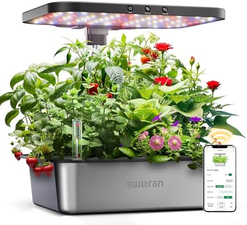 owltron Smart Hydroponics Growing System Kit,15 Pods Indoor Herb Garden with 36W LED Grow Light & APP Control, Planting Height Up to 30", Quiet Water Pump, Ideal Gift for All Ages Dark Silver by OWLTRON
