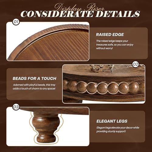 EOSAHR Beaded Wood Riser, Pedestal Stand for Bathroom Counter, VintageBrown - Image 6
