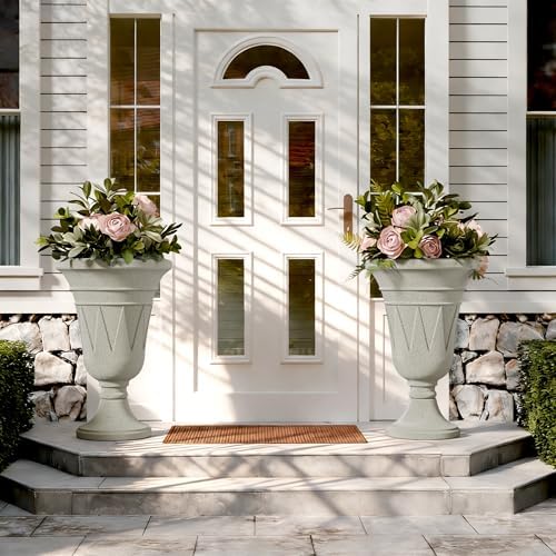 24" Tall Urn Planters for Outdoor Plants, Urns and Pedestal, Beige - Image 6
