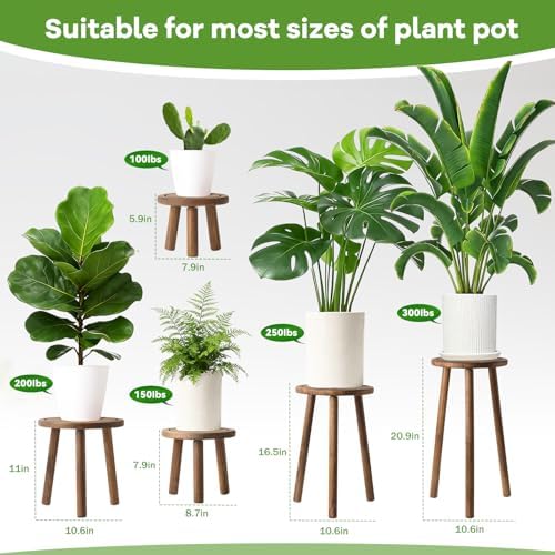 5-Pack Wood Plant Stands Indoor, Single Plant Stand for 6-22 Inch Pots, Mid-Century Modern Plant Stool, Tall Plant Stand for Large Plants Perfect Fit for Living Room, Balcony, Office(Dark Brown) - Image 5