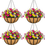4pcs 14 inch Metal Hanging Baskets Round Wire Plant Stand with Coco Lining Cushion Decorative Planter Hanger Garden Indoor Outdoor Watering Hanging Basket （BT） by SMYAXUNW