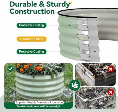 3-Pack Round Raised Garden Bed Outdoor 2x2x1ft Planter Box, Avocado - Image 5