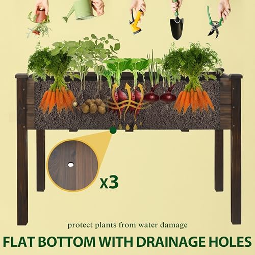 MUPATER 48 x 24 x 30in Raised Garden Bed, Wood Elevated Planter Box with Legs, Outdoor Raised Beds for Gardening, Backyard, Patio and Balcony, Rustic - Image 4