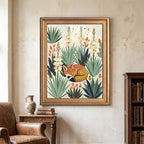 Framed Canvas Wall Art Bohemian Gouache Desert Foxes in Yucca Floral Pink and Yellow Canvas Print Poster Gold Frame Wall Decor for Living Room Southwestern Decor, Animal Art - Inch 16x20 - Image 4