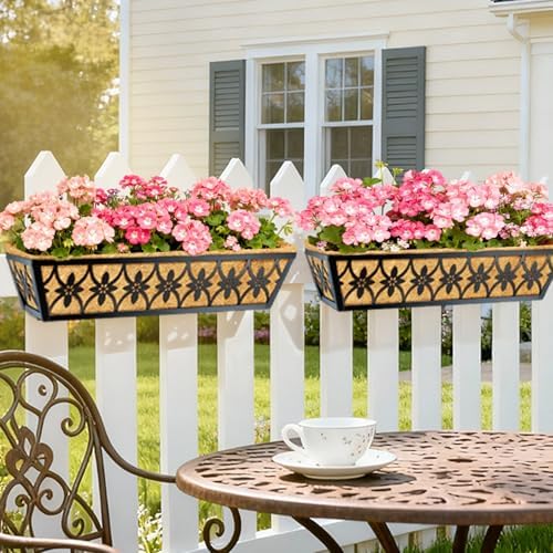 24 Inch Window Boxes Planters Railing Planter Box - 2 Pack Deck Railing Planter Boxes with Adjustable Brackets Coco Liners Balcony Planters Railing Hanging for Window Flower Boxes Outdoor Garden Decor - Image 4