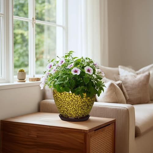 8 Inch Flower Pot, Ceramic Planters with Drainage, Yellow Leopard - Image 3
