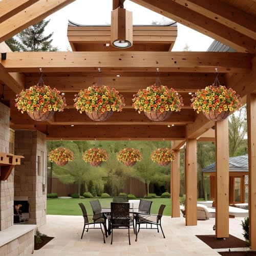 Fake Mums Artificial Fall Flowers Hanging Baskets Outdoors for Decoration - Image 5