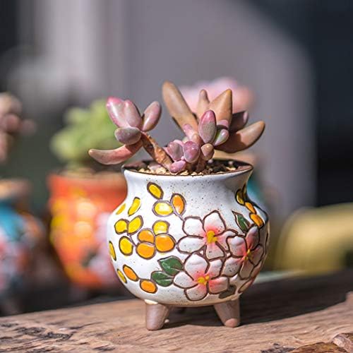 Hand Painted Tall Round Succulent Planter Cactus Planter Pot Clay Pot Flower Pot Floral Design with Bamboo Trays Pack of 4 (3 Inch) - Image 6