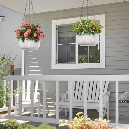 10 Inch White Hanging Planters for Outdoor Indoor Plants - Set of 2 - Image 5