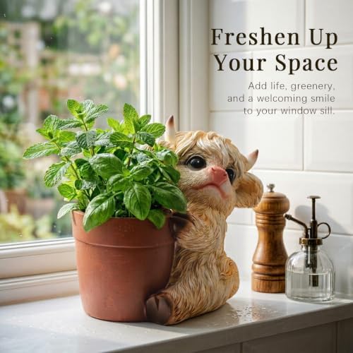 Highland Cow Planter, Whimsical Farmhouse Decorative Flower Pot - Image 6