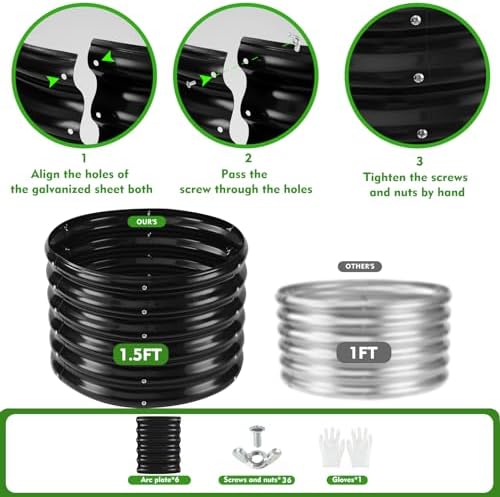 YSEJOMP 17" Tall 24" Diameter Round Raised Garden Bed Kits Outdoor Black - Image 5