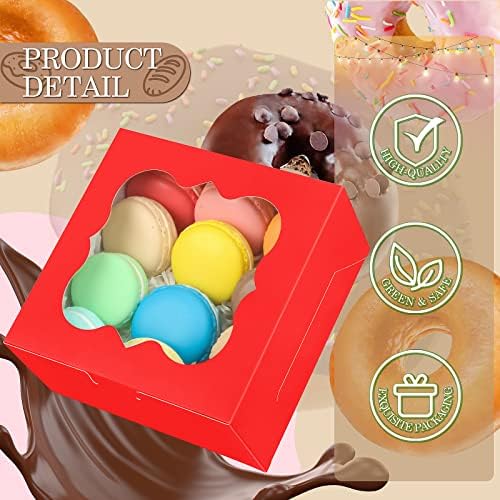 KPOSIYA 65PCS Bakery Boxes with Window 6x6x3 Inches 5 Style Cookie Boxes Small Pastry Boxes for Candy, Dessert, Pastry, Donuts, Birthday Party, Wedding(Red) - Image 3