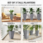 Outsunny 28 Inch Tall Planters for Outdoor Plants Plastic Flower Pots Gray - Image 4