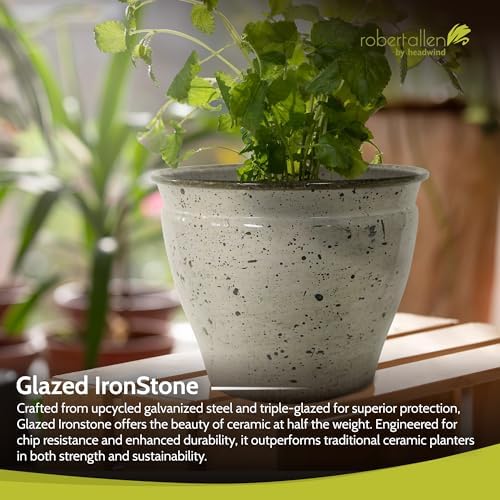 Headwind Riverside Collection – 12" Chamois Glazed Decorative Plant Pots Indoor with Drainage & Outdoor - Modern Flower Pot Weather-Resistant Lightweight Planter by Robert Allen - Image 4