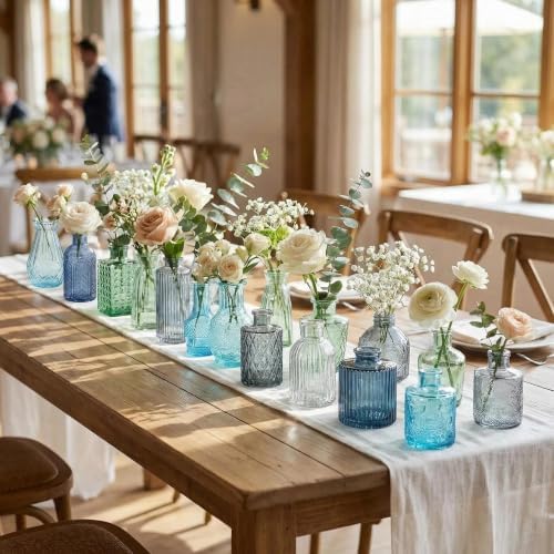 32 PCS Assorted Vintage Bud Vases, Colorful Glass Small Vases Bulk, for Centerpicecs, Wedding Table Decor, Home Decorations & Gifts (Blue Seiris) - Image 4