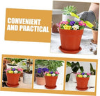 10 Sets Plastic Flower Pots with Saucer Multipurpose Planting Planters for Indoor Outdoor Garden Use Terracotta Color 14.5cm Diameter Desktop Bonsai Plant Containers - Image 4