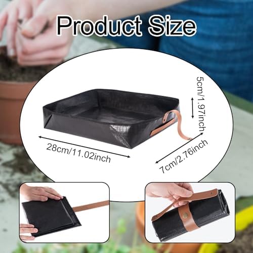 Foldable Plant Repotting Mat Waterproof Gardening Potting Tray with Leather Handle for Transplanting Bonsai Indoor Outdoor Use 11.02x2.76x1.97inch- Seam Edged - Image 6