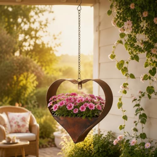 2 Pack Metal Plant Hangers Indoor Outdoor Heart Hanging Planters - Image 4