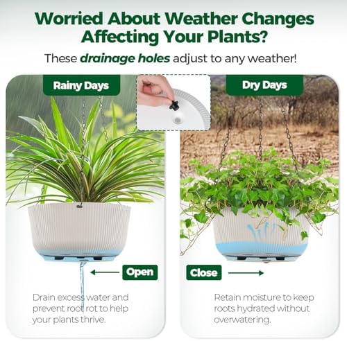 T4U Hanging Planters for Indoor Outdoor, 12 Inch Self Watering Pots, 2 Pack - Image 5