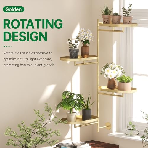 Rotating Window Shelves for Multiple Plants Indoor,4-tier Metal Corner golden Plant Stand Holder Floating Hanger Shelf for Wall，Windows Sill Gifts for Planter Lover to Enhance Home Decor - Image 6