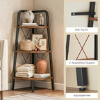 HOOBRO Corner Shelf, 3-Tier Corner Shelf Stand, 40” Tall Ladder Bookshelf, Industrial Corner Display Shelf Plant Stand for Living Room, Kitchen, Home Office, Rustic Brown BF143CJ01 - Image 5